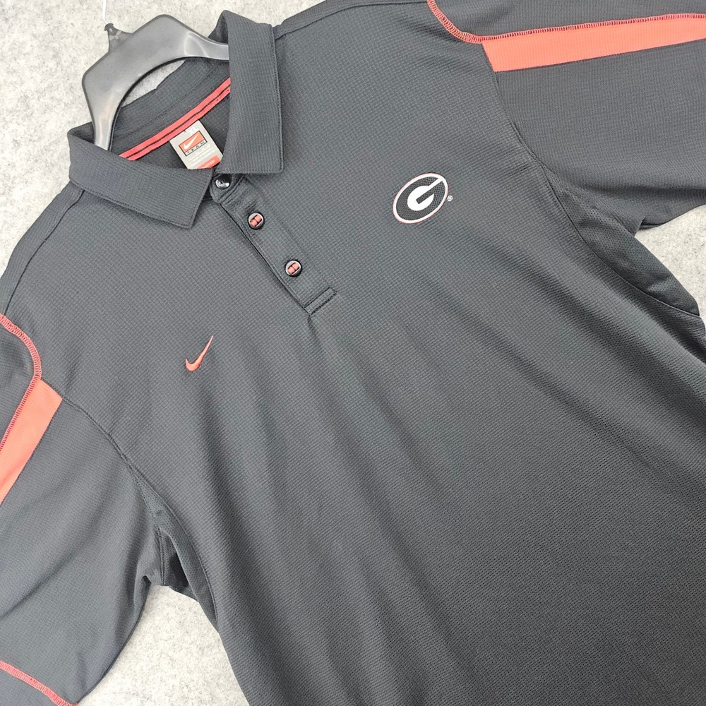 Nike Team Georgia Bulldogs Polo Shirt Mens XL Black Red Nike FIT DRY NCAA UGA